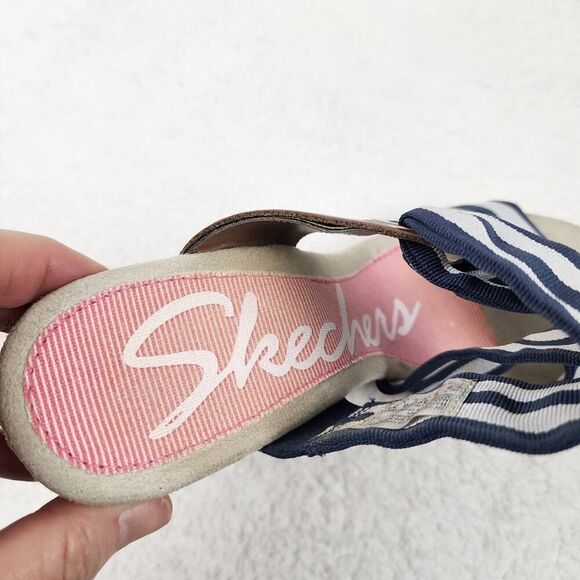 Skechers Wedge Sandals Navy Blue Striped Size 9 - Picture 3 of 10